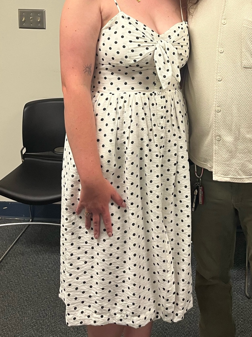 Xhilaration white polka dot dress with cut out